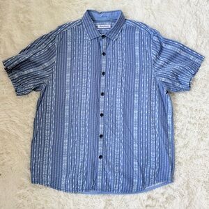 Tommy Bahama Blue Patterned Short Sleeve Button Down, XLT